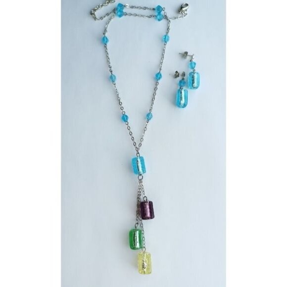 Murano Multi Colour Bead necklace earring set - Picture 3 of 9